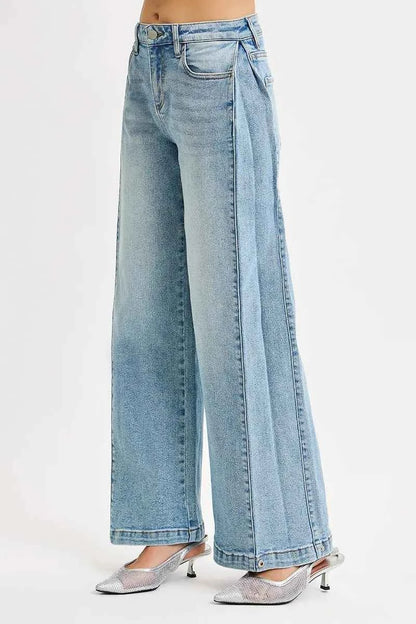 RISEN Mid Rise Wide Barrel Transferable Leg Snap Jeans
