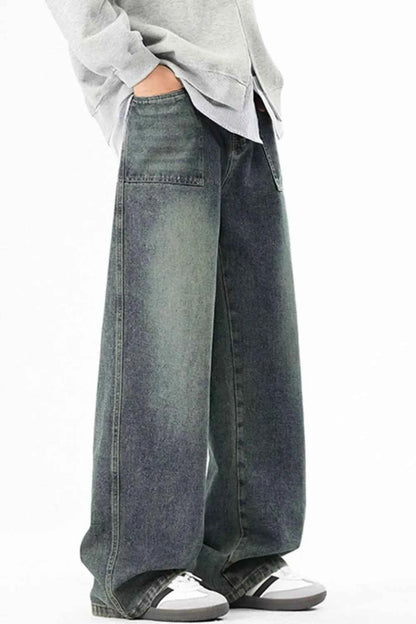 Men's Full Size Wide Leg Vintage Wash Jeans Plus Size