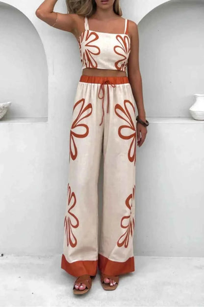 Smocked Square Neck Cami and Pants Set