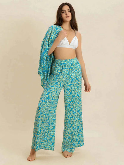 Open Front Printed Top and Pants Set