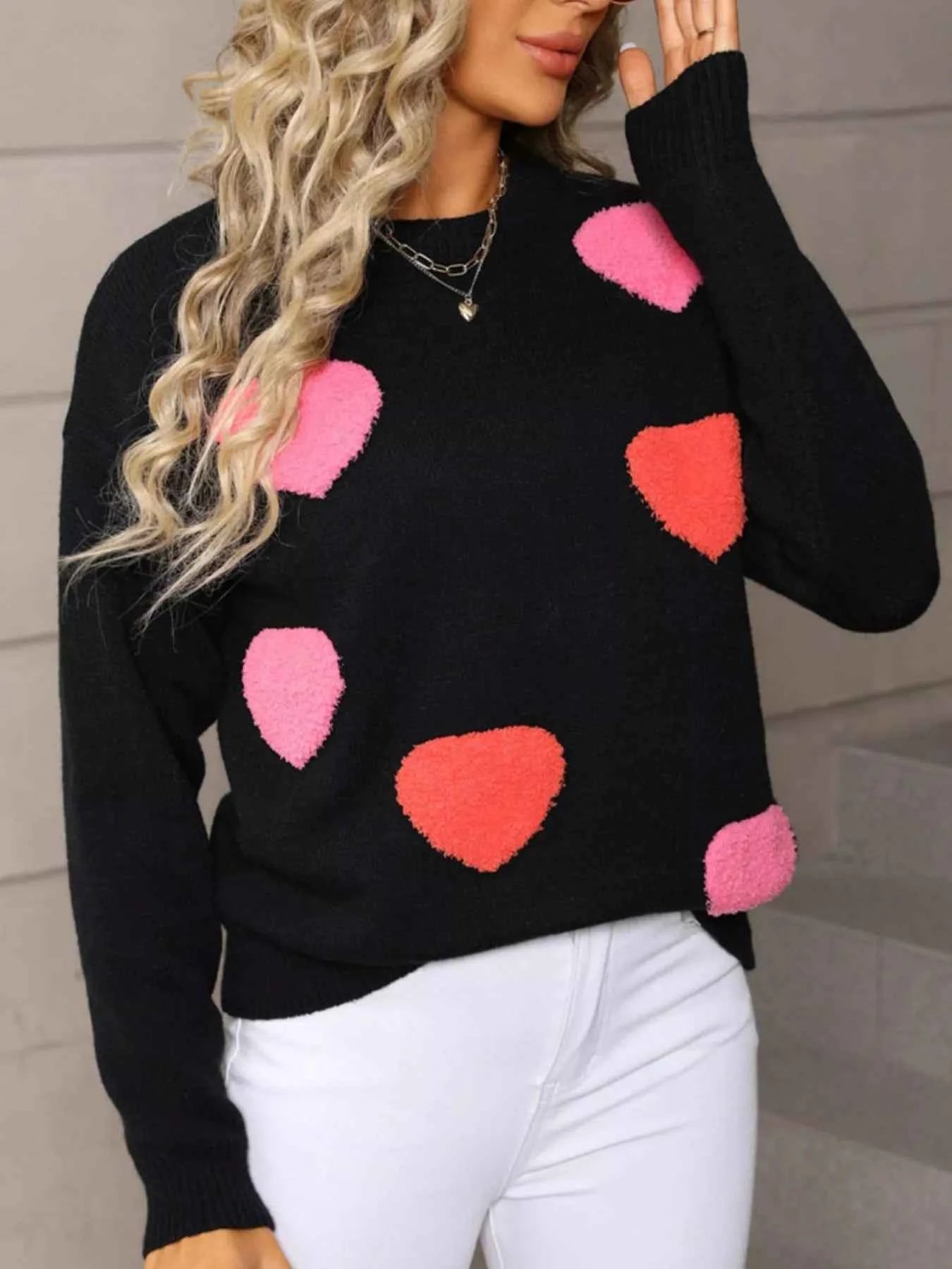 Valentine's Day Heart Pattern Long Sleeve Sweater