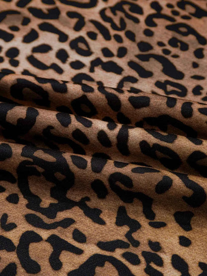 Leopard Print Contrast Trim Long Sleeve Top and Pants Set