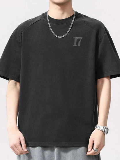 Men's Plus Size Vintage Washed Number 17 Oversized T-Shirt
