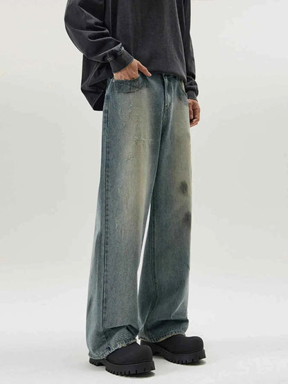 Men's Full Size Washed Wide Leg Relaxed Fit Jeans Plus Size