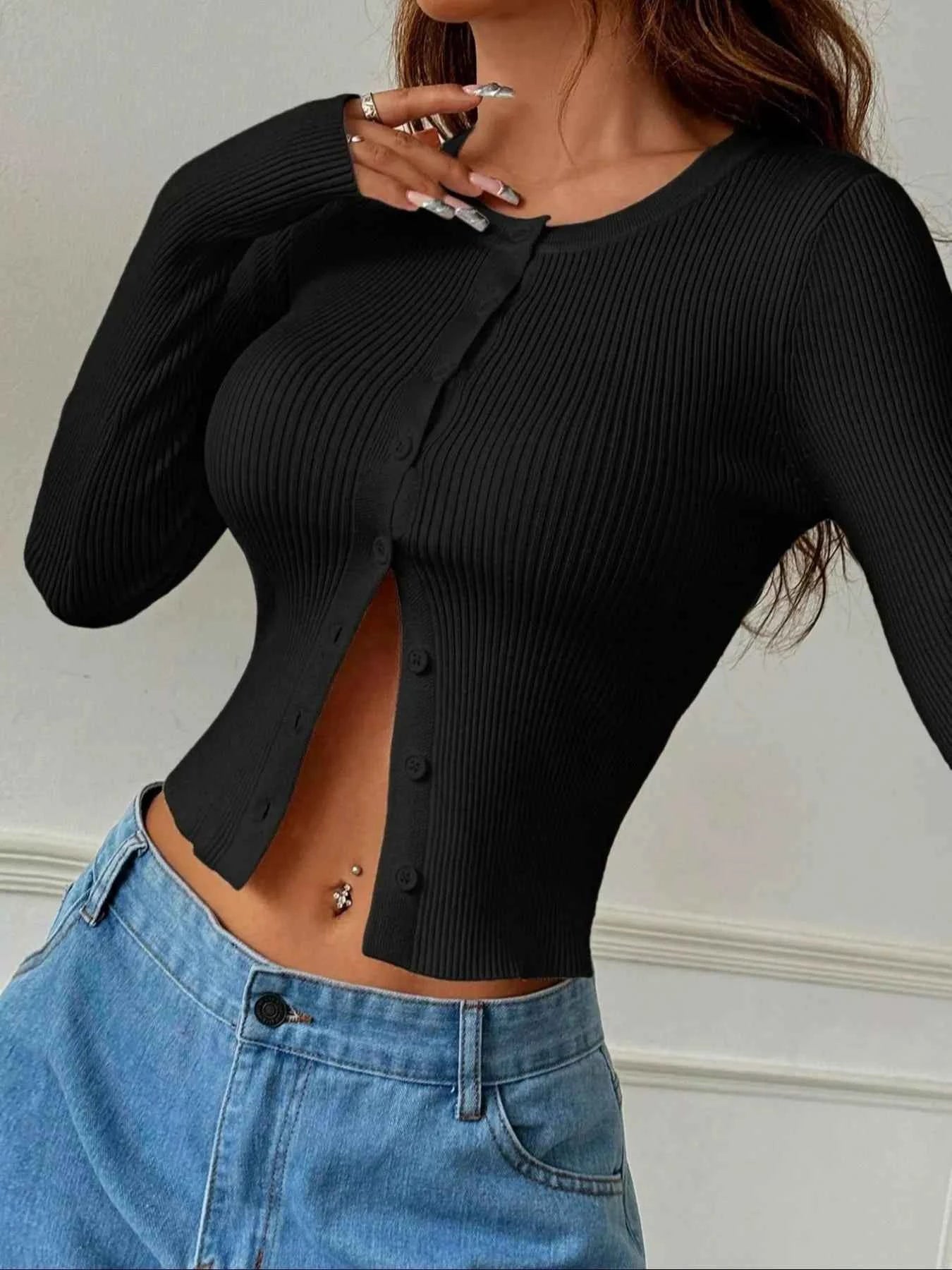 Ribbed Knit Button-Up Cropped Cardigan