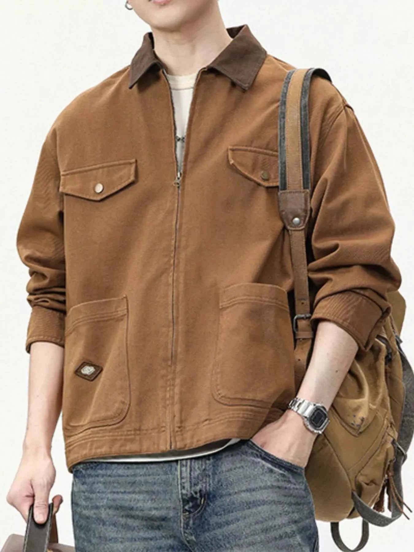 Men's Full Size Zip-Up Long Sleeve Jacket Plus Size