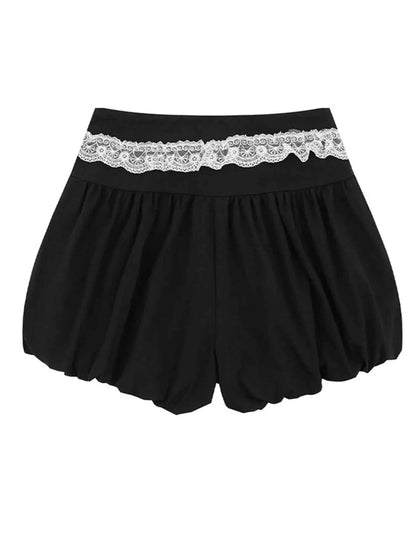 Lace Trim Shorts with Drawstring