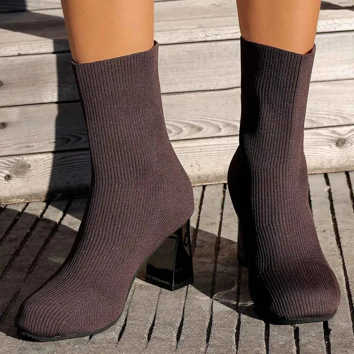 Round Toe Block Heels Boots