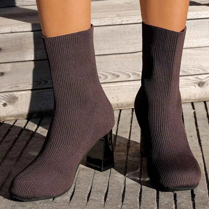 Round Toe Block Heels Boots