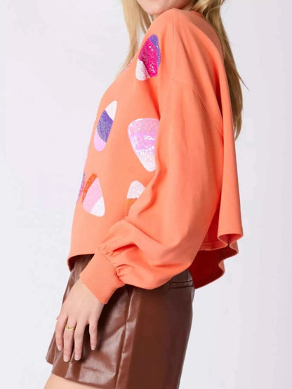 Halloween Candy Sequin Long-Sleeve Sweatshirt