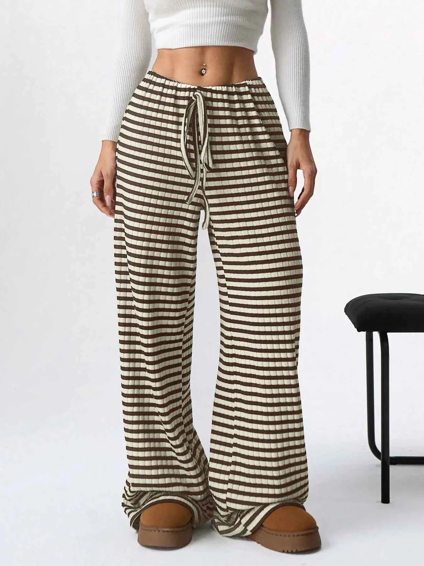 Striped Wide Leg Drawstring Pants