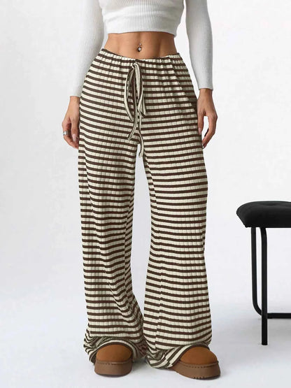 Striped Wide Leg Drawstring Pants