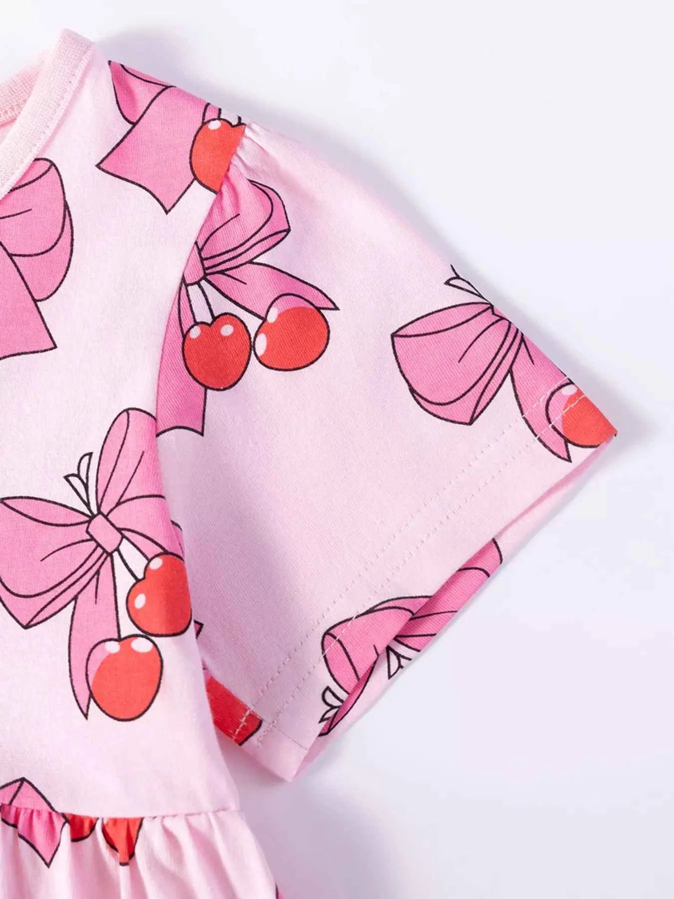 Children's Cherry Bowknot Print Ruffle Hem Dress