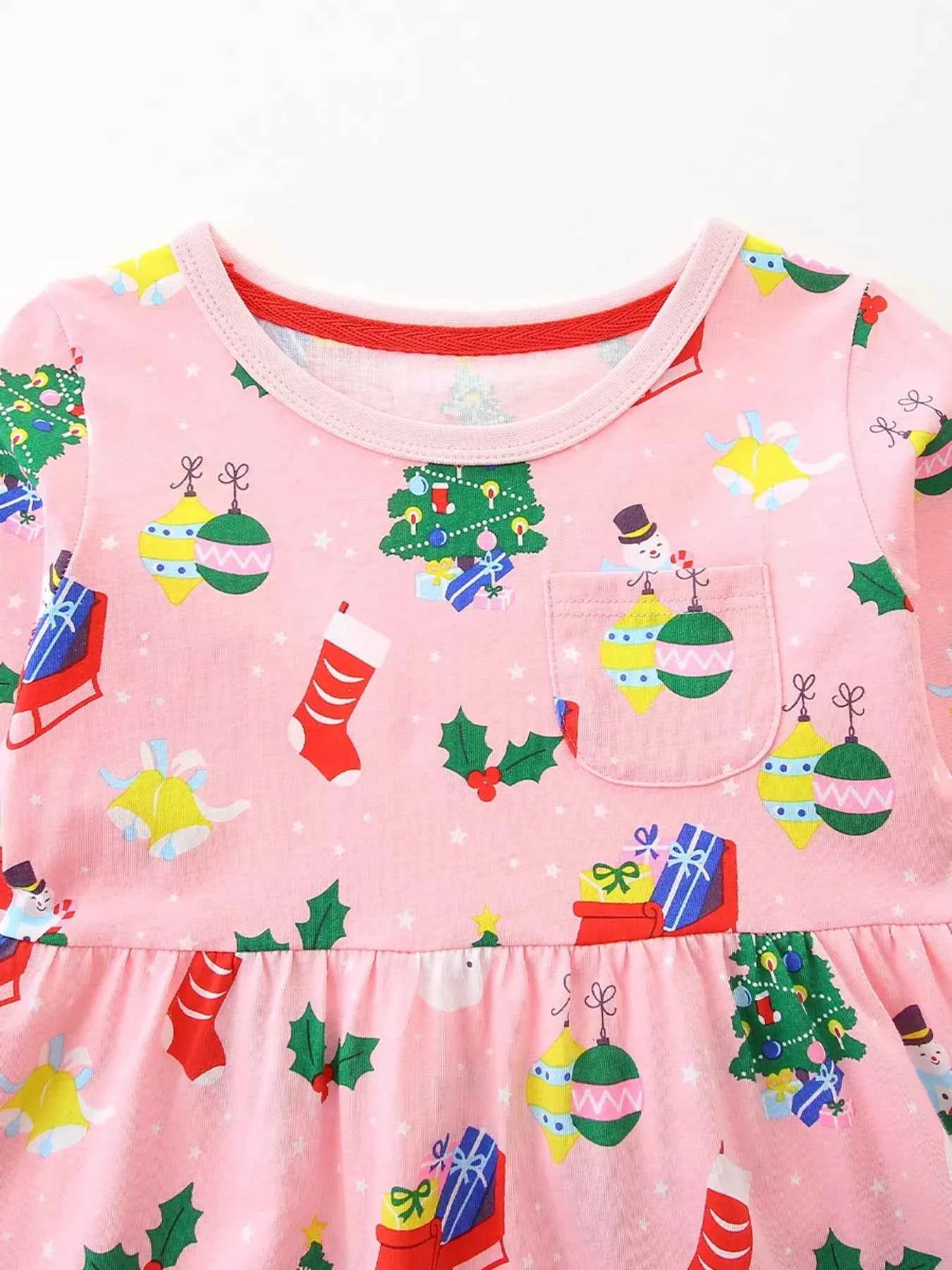 Children's Christmas Print Long Sleeve Casual Dress