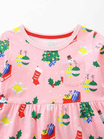Children's Christmas Print Long Sleeve Casual Dress