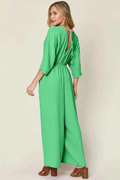 Double Take Full Size Surplice Wide Leg Jumpsuit with Pockets