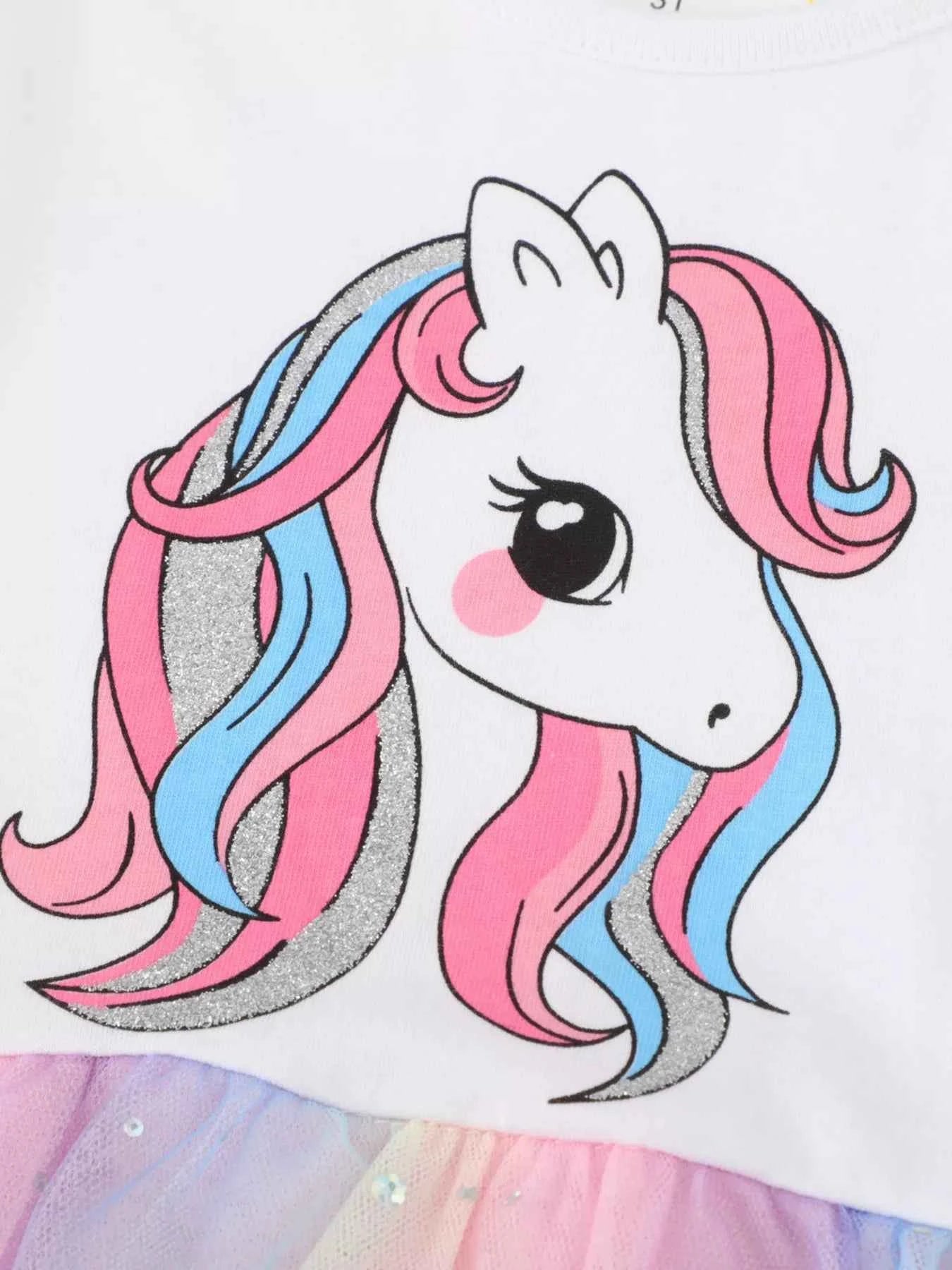 Children's Unicorn Print Rainbow Tulle Dress