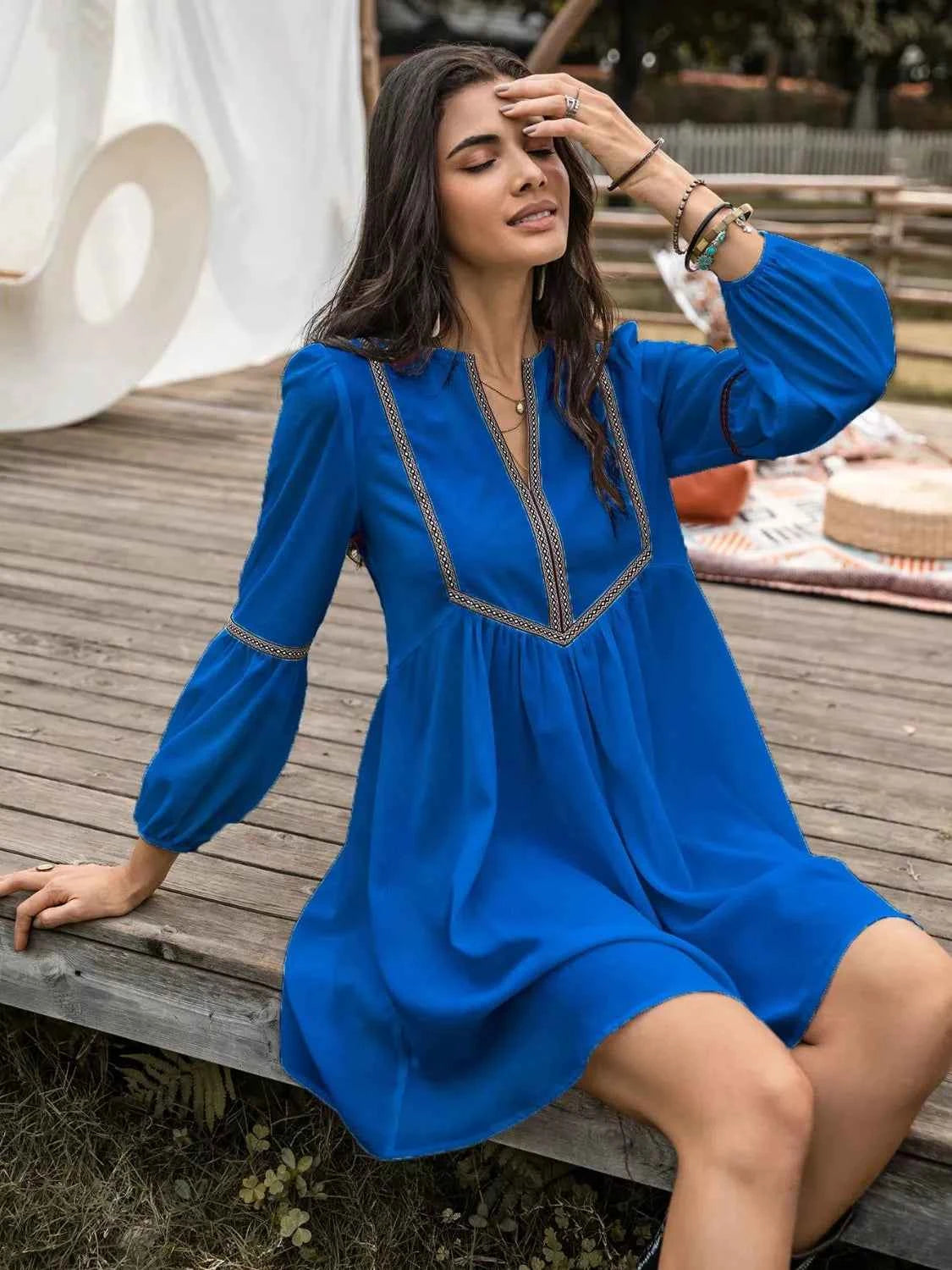 Long Sleeve Mini Dress with Contrast Trim