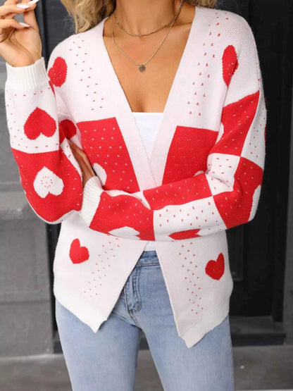 Valentine's Day Heart Pattern Knit Cardigan