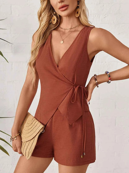 Wrap Tie Front Sleeveless Top and Shorts Set