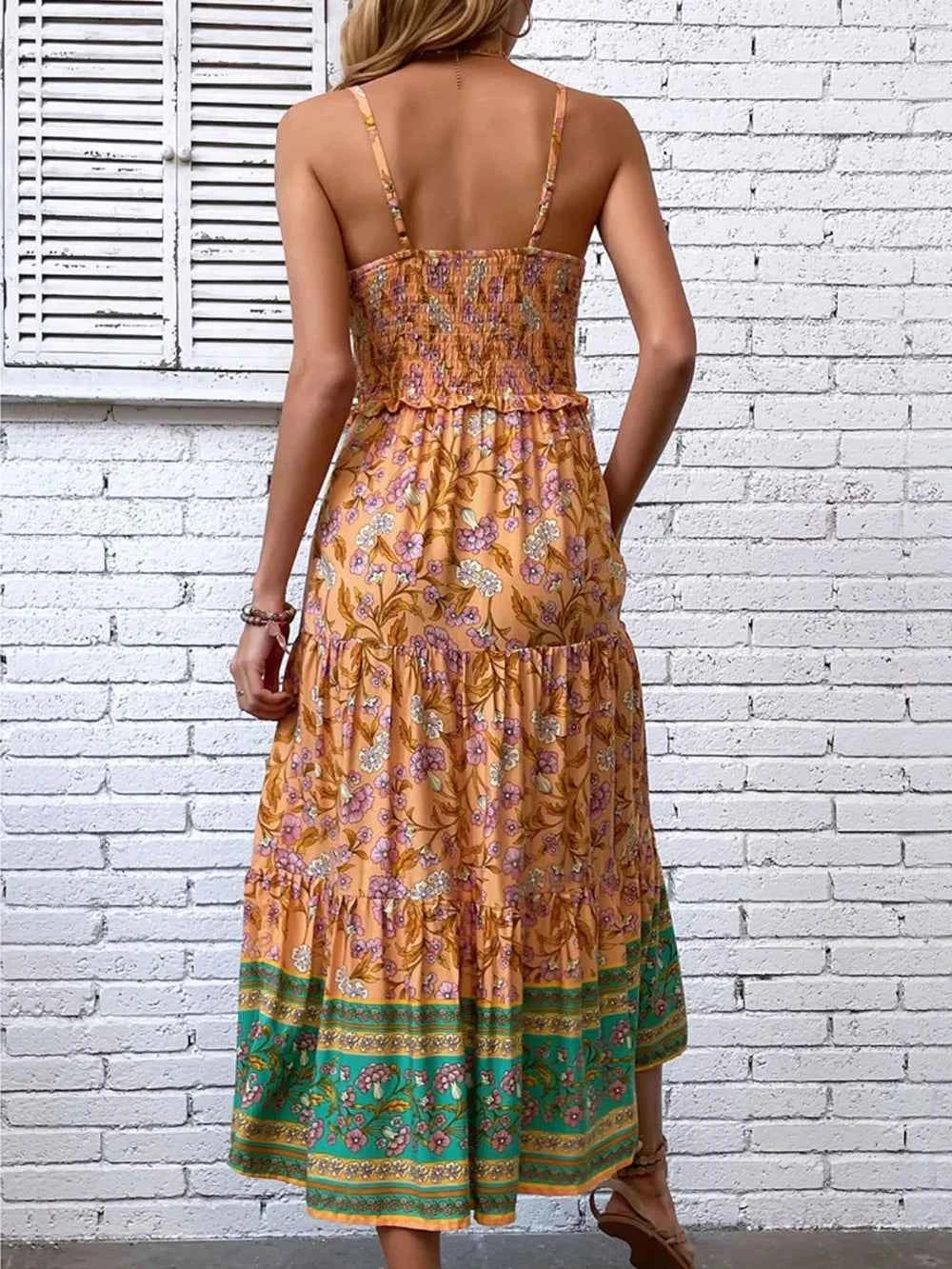 Printed Square Neck Midi Cami Dress