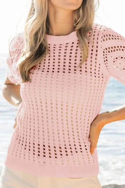 BiBi Crochet Knit Cover Up With Puff Sleeves