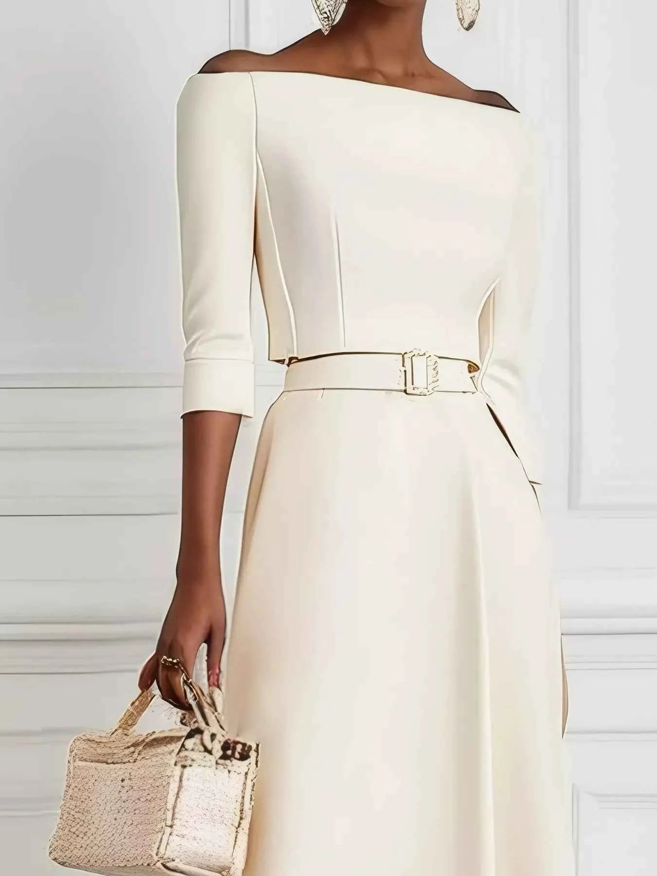 Elegant Off-Shoulder Belted Maxi Dress