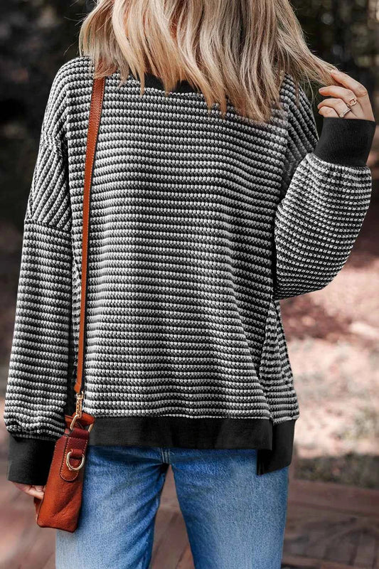 Oversized Striped Round Neck Sweatshirt