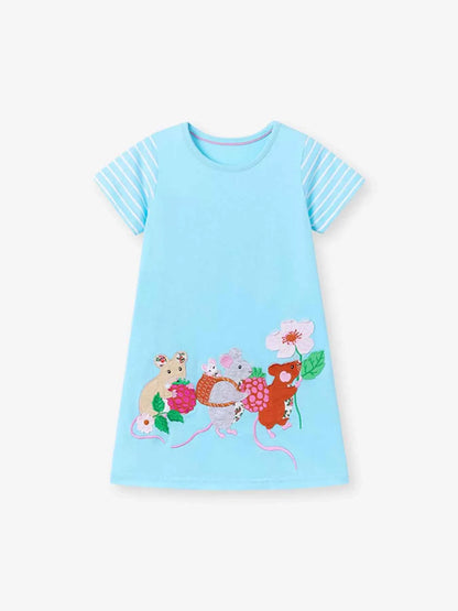 Children's Cartoon Mouse Embroidered Casual Dress
