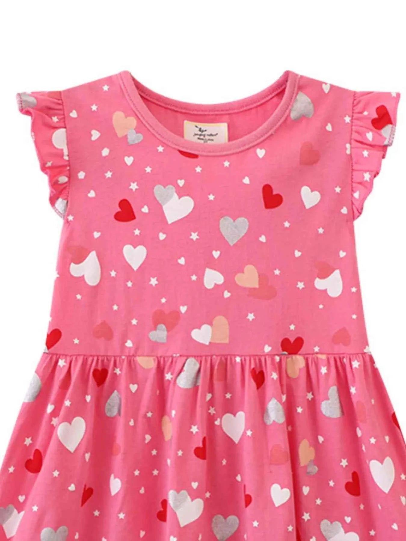 Children's Heart Print Ruffle Sleeve Casual Dress