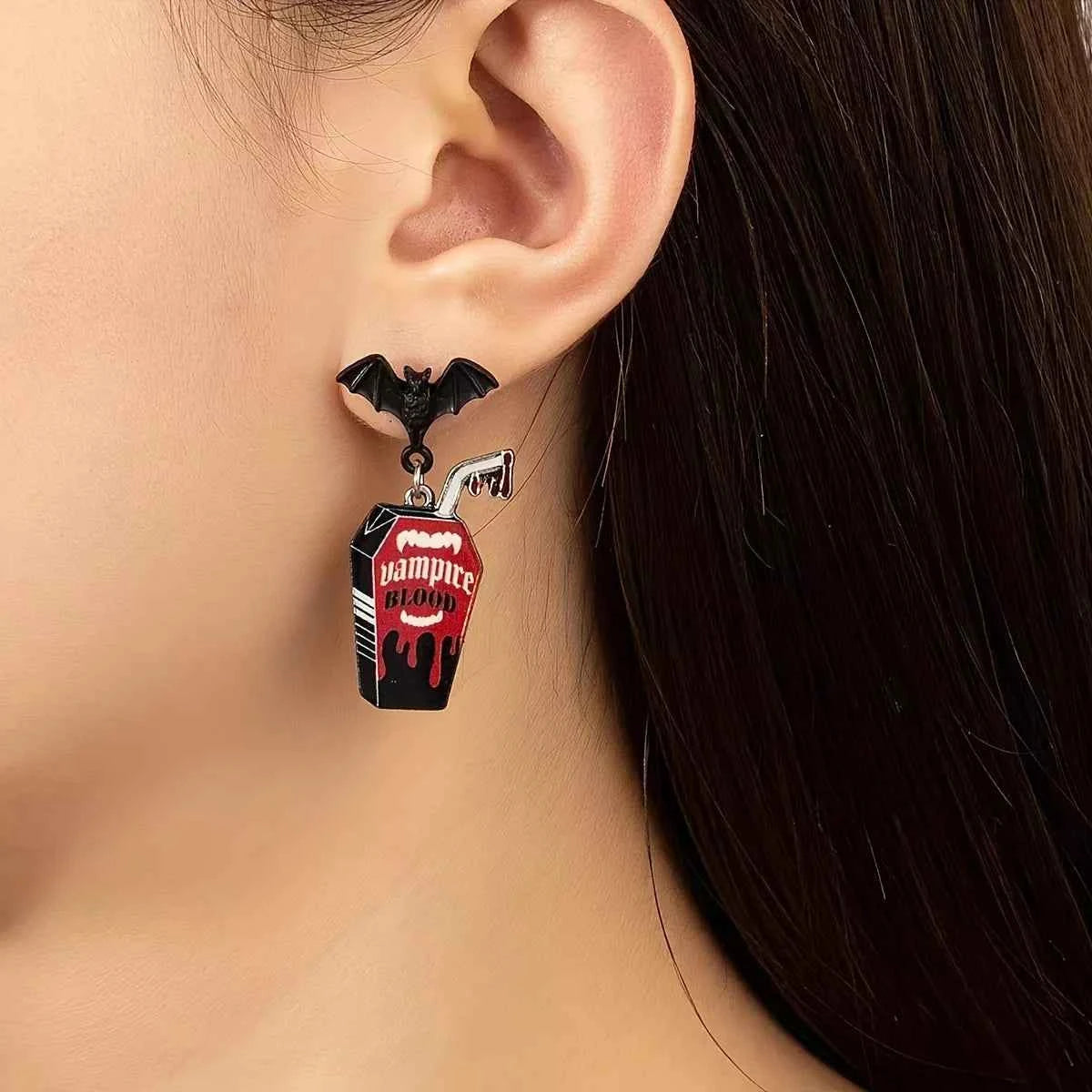 Halloween Gothic Vampire Coffin Bat Wing Drop Earrings