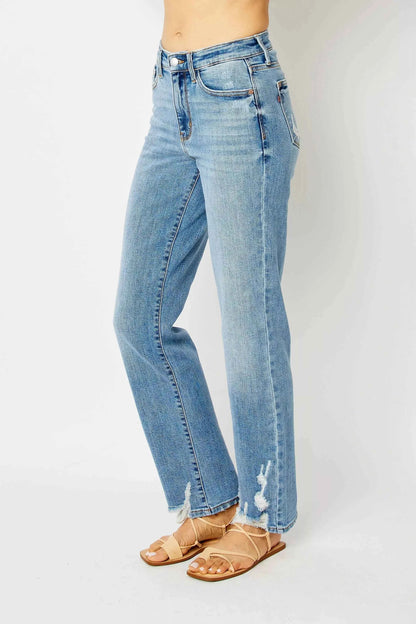 Judy Blue Full Size High Waist Straight Jeans with Heavy Destroy Plus Size