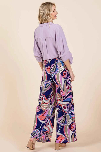 Mittoshop Abstract Print Elastic Waist Wide Leg Pants