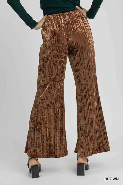 Umgee Velvet Pleated Wide Leg Pants