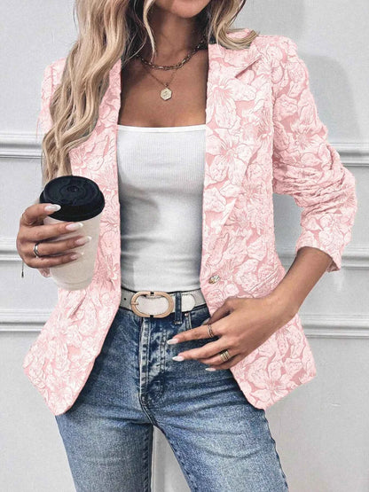 Floral Print Single Button Blazer with Pockets