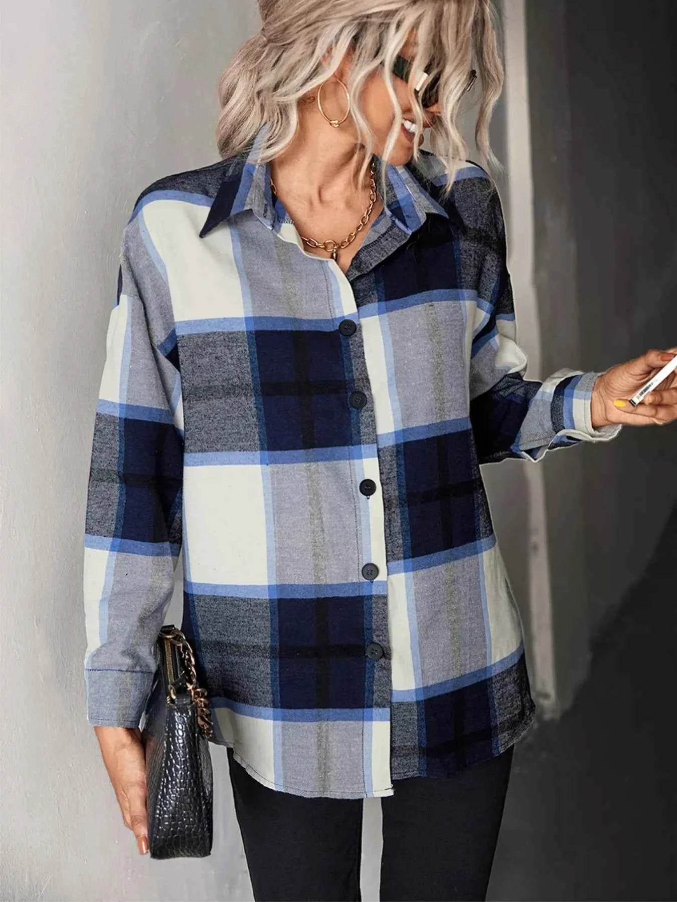Plaid Button-Down Long Sleeve Shirt