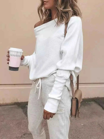 Full Size One-Shoulder Ribbed Sweater Plus Size