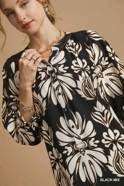 Umgee Mix Abstract Floral Print Midi Dress