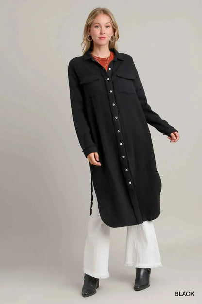 Umgee Cotton Gauze Button Down Shirt Dress