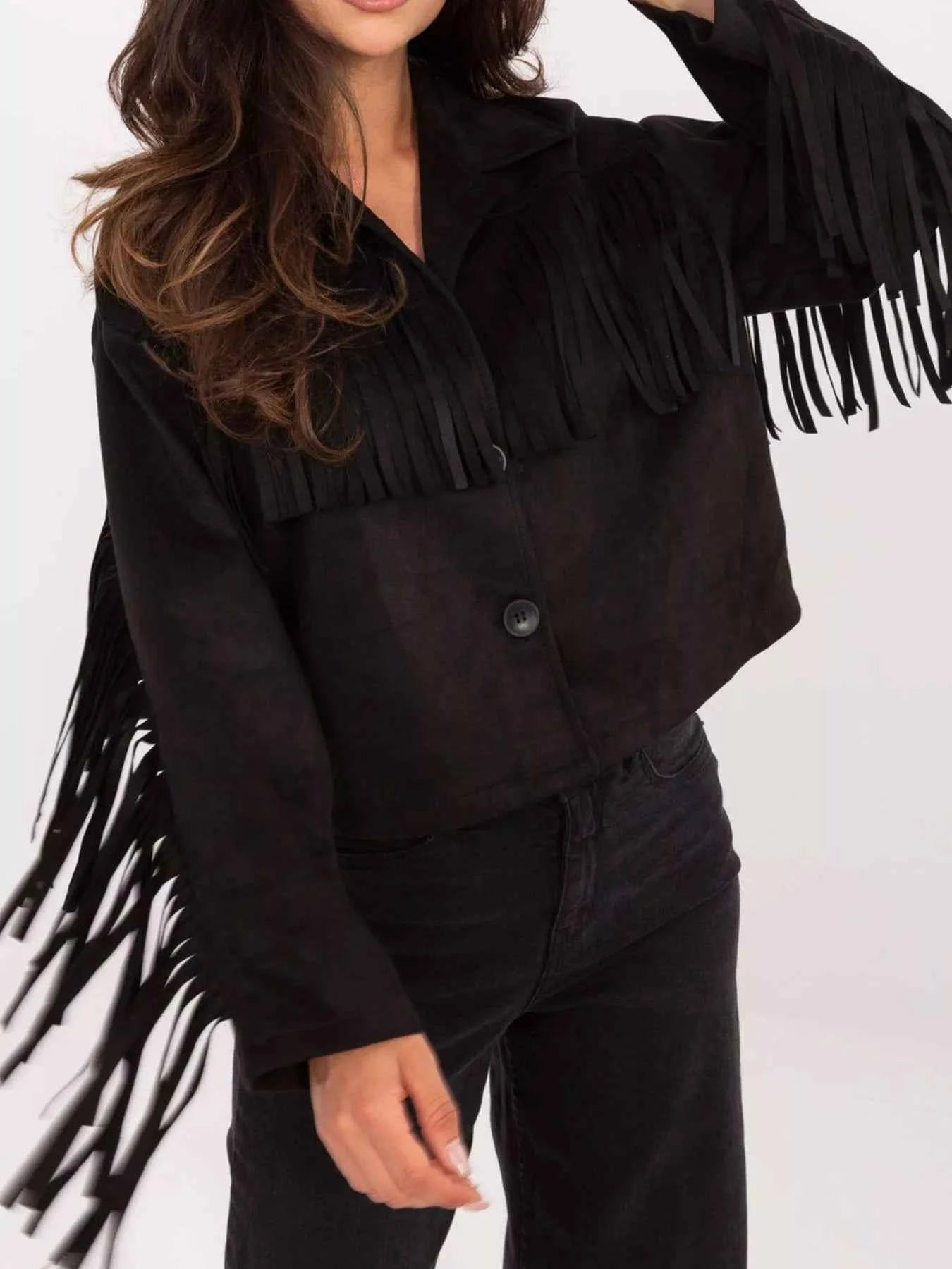 Fringe Button Up Suede Jacket