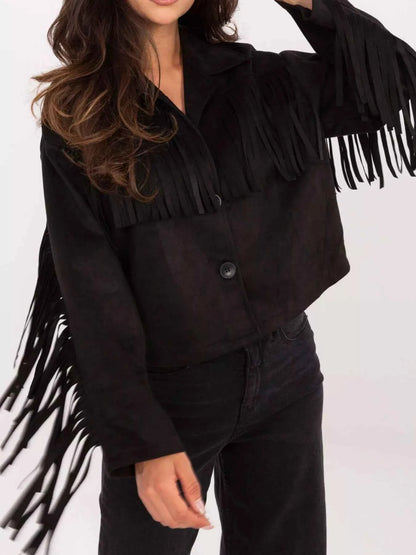 Fringe Button Up Suede Jacket