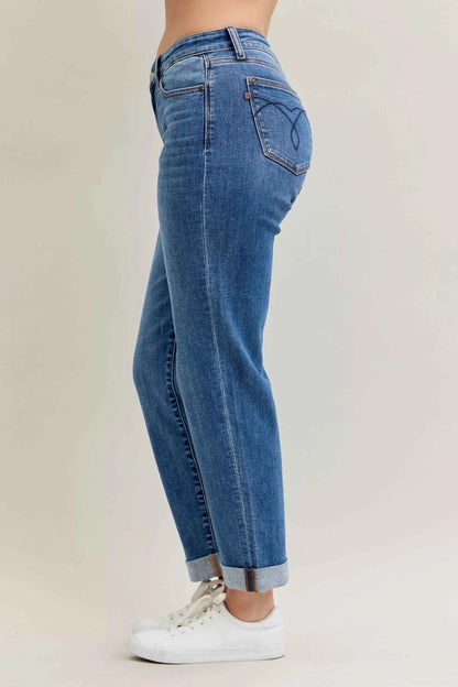 Judy Blue Full Size Mid Rise BF Classic Cuffed Jeans Plus Size