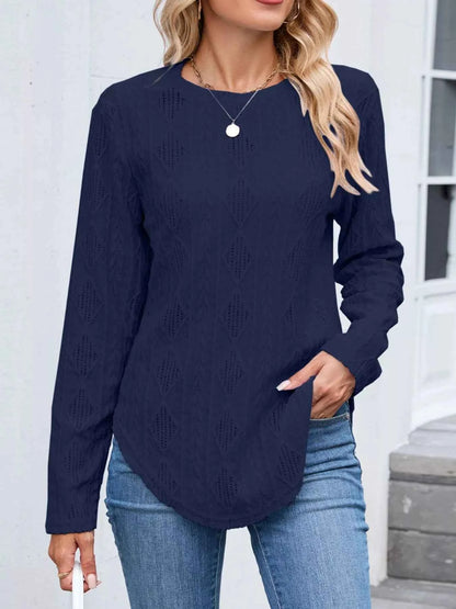 Openwork Textured Long Sleeve Top