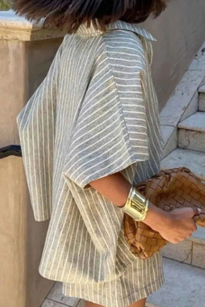 Striped Linen Shirt and Shorts Two-Piece Summer Set