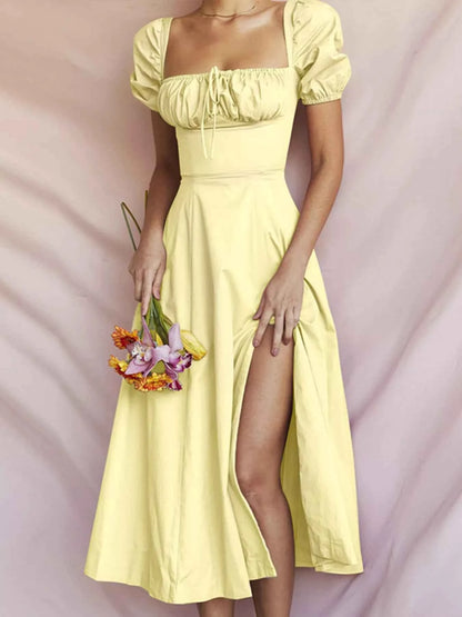Full Size Slit Short Sleeve Midi Dress Plus Size