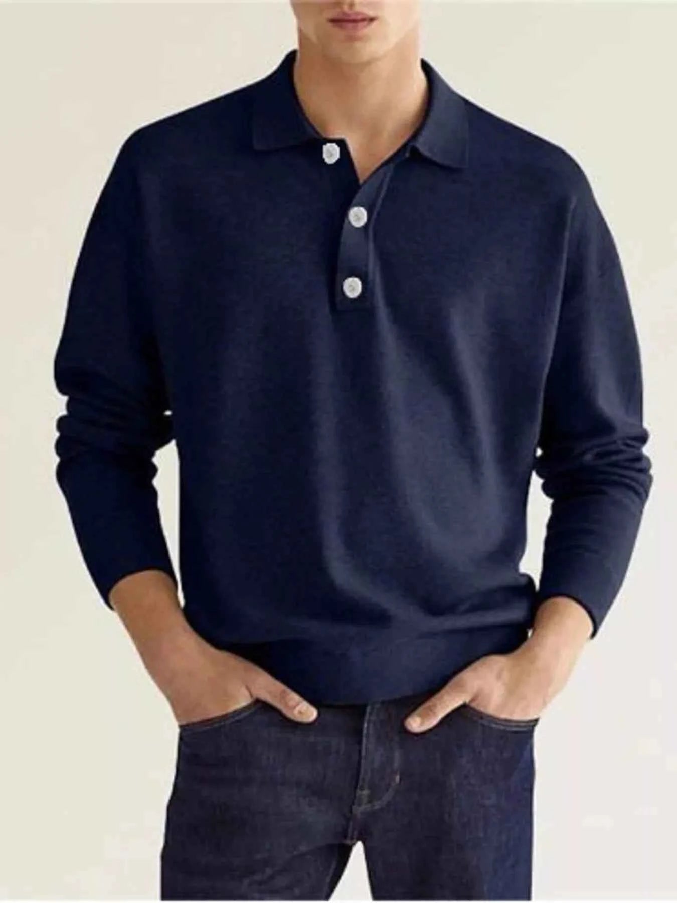 Men's Plus Size Long Sleeve Casual Polo Shirt