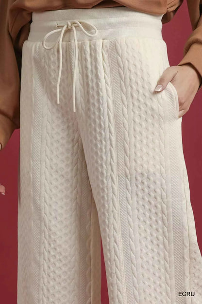Umgee Cable Knit Textured Wide Leg Pants