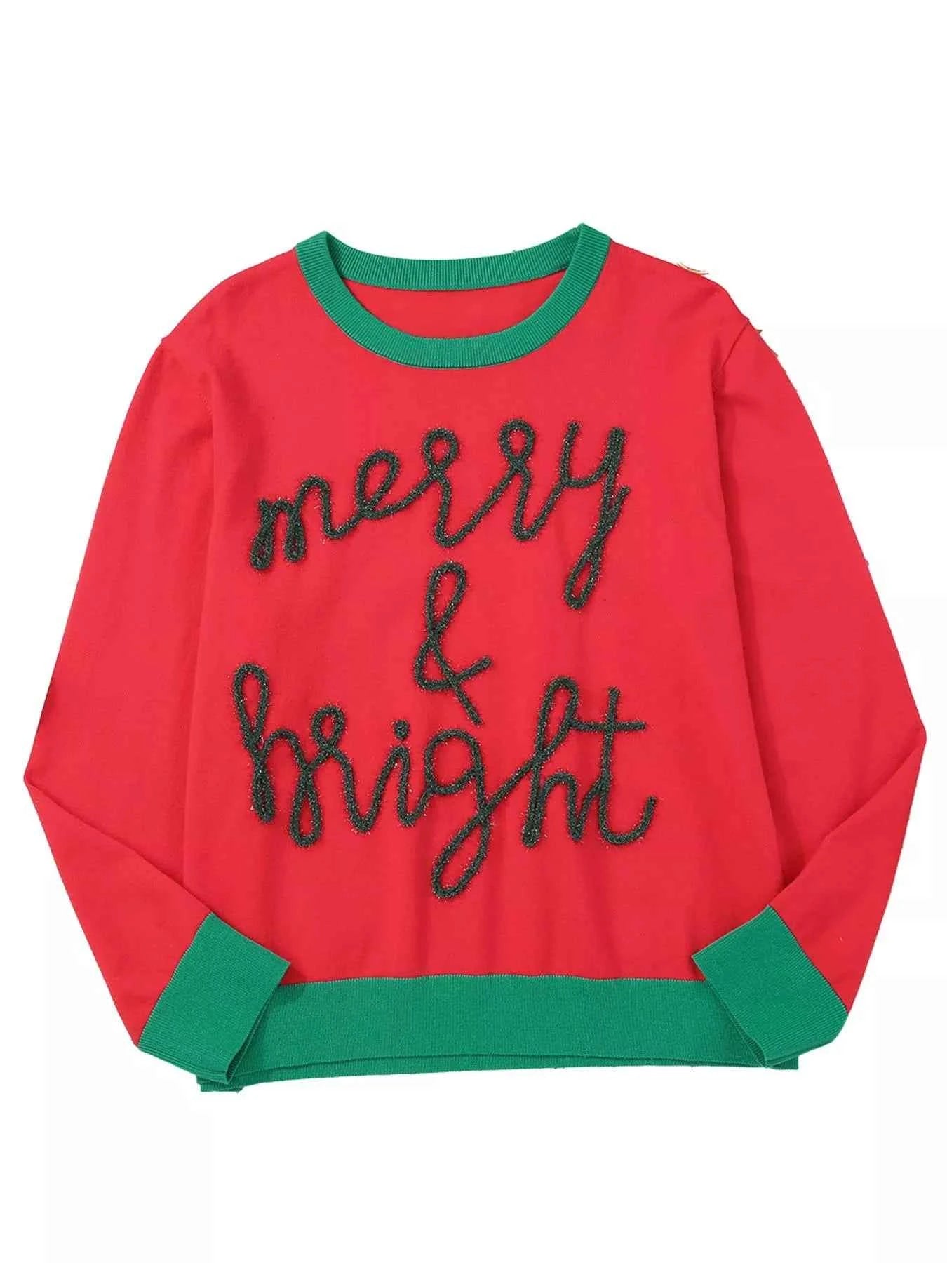 Merry & Bright Christmas Round Neck Sweater