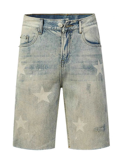 Men's Distressed Star Denim Shorts