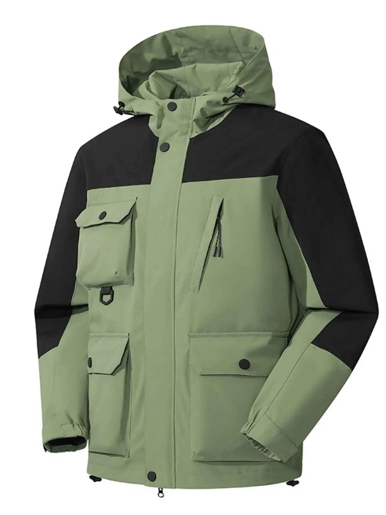 Men's Full Size Multi-Pocket Long Sleeve Hooded Jacket Plus Size